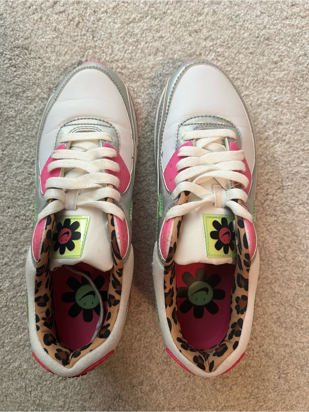 Women’s Nike Sneakers with Pink and Neon Green and Leopard Lining (not kids)